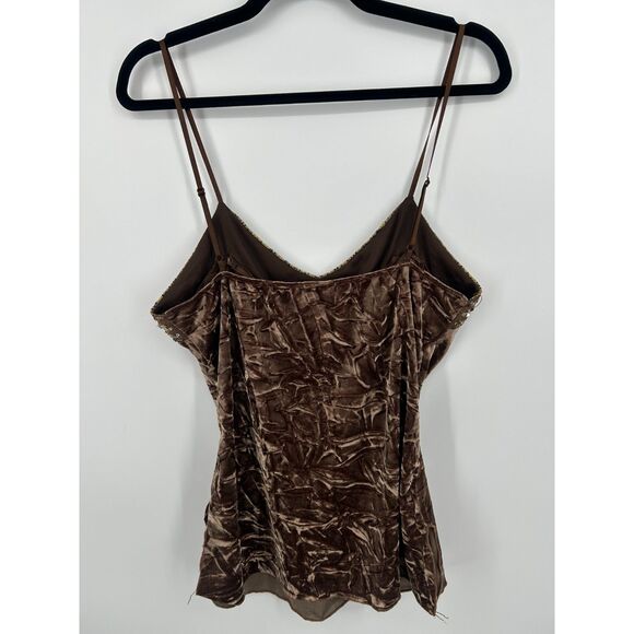 VTG Y2K Wet Seal Gold Brown Mesh Velour Sequin Beaded Cami Size XL Tank Top - Picture 2 of 5